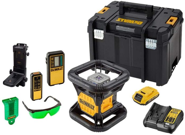 niveau laser rotatif de la marque DeWalt avec ses accessoires